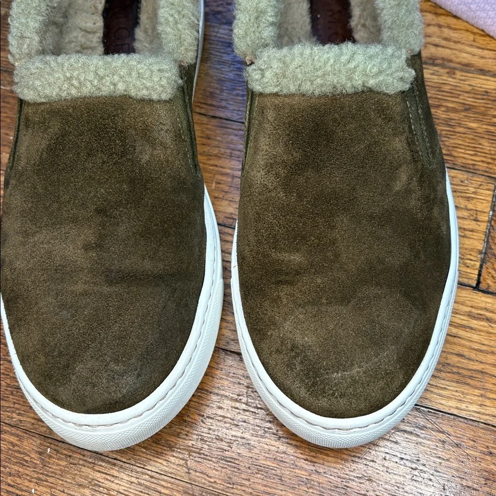 M Gemi sneakers slip on brown suede tan sherpa lined Italian EU 38 US 7.5 cozy